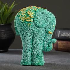 Фигура "Слон из цветов" бирюзовый с позолотой 18х12х10см Хорошие сувениры