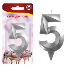 Свеча для торта "Грань" цифра 5 (хром) МультиДом