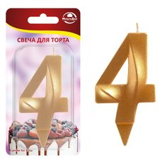 Свеча для торта "Грань" цифра 4 (золото) МультиДом