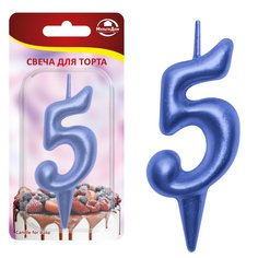 Свеча для торта "Овал" цифра 5 (синий) МультиДом
