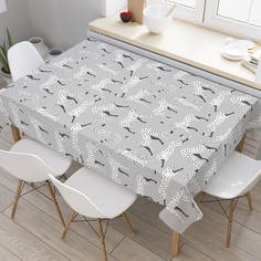 Скатерть прямоугольная JoyArty Леопарды на сером фоне из сатена 180x145 см