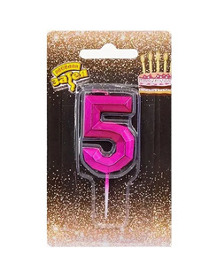 Свеча -цифра "5" Диамант Маджента 4,5см (Цв: Разноцветный ) No Brand