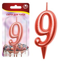 Свеча для торта "Овал" цифра 9 (красный) МультиДом