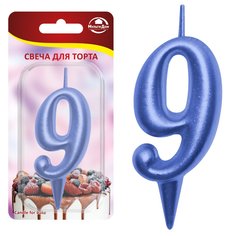Свеча для торта "Овал" цифра 9 (синий) МультиДом
