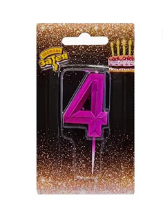 Свеча -цифра "4" Диамант Маджента 4,5см (Цв: Разноцветный ) No Brand
