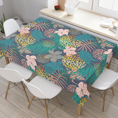 Скатерть прямоугольная на стол JoyArty Листья цветы и леопард из оксфорда 180x145 см