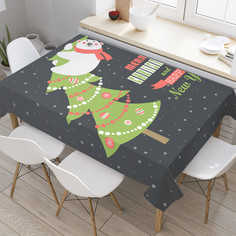 Прямоугольная водоотталкивающая скатерть на стол JoyArty Мишка на елке 145x180 см