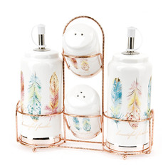 Набор для специй солонка/перечница/бутылки для масла и уксуса Перья 20*9*19см (на металлич Nouvelle