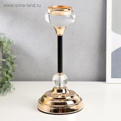 Подсвечник металл, стекло на 1 свечу Плавность черный с золотом 26х11,5х11,5 см No Brand