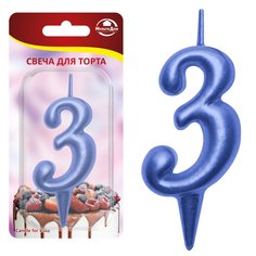 Свеча для торта "Овал" цифра 3 (синий) МультиДом