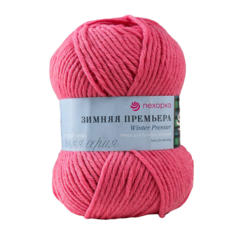 Пряжа Зимняя премьера 50%меринос.шерсть 50% акрил объёмный 150м/100гр (378-Герань) Пехорка