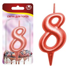 Свеча для торта "Овал" цифра 8 (красный) МультиДом
