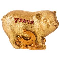 Фигурка с пожеланиями Lefard Свинка-удачи, золотая, 9x5x5,5 см, 6 штук