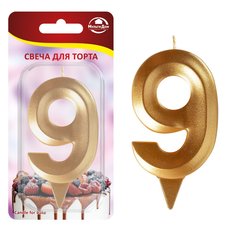 Свеча для торта "Грань" цифра 9 (золото) МультиДом