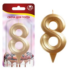 Свеча для торта "Грань" цифра 8 (золото) МультиДом