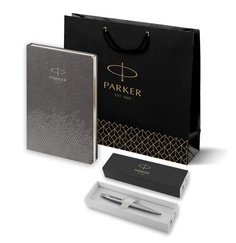 Подарочный набор: Шариковая ручка Parker Jotter Essential St. Steel СT и Ежедневник серый