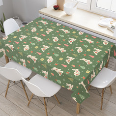 Прямоугольная водоотталкивающая скатерть на стол JoyArty Новогодний зайчик 145x180 см