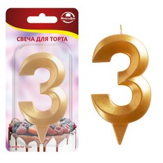 Свеча для торта "Грань" цифра 3 (золото) МультиДом