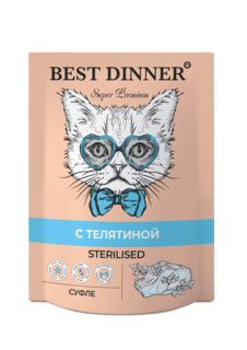 Влажный корм для кошек Best Dinner Мясные деликатесы Sterilised, телятина, 24шт по 85г