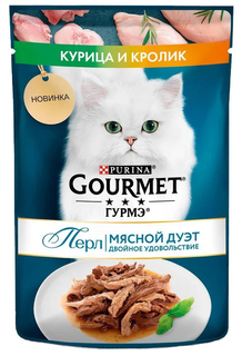 Влажный корм для кошек Gourmet Перл Мясной Дуэт с курицей и кроликом в соусе, 75 г