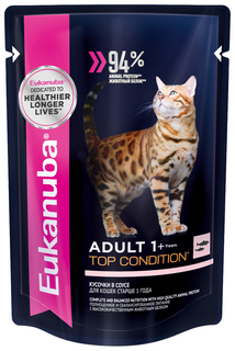 Влажный корм Eukanuba с лососем для взрослых кошек 85 г х 24 шт