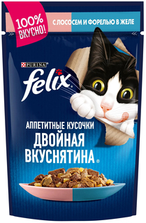 Влажный корм для кошек Felix Аппетитные кусочки с лососем и форелью, 75 г