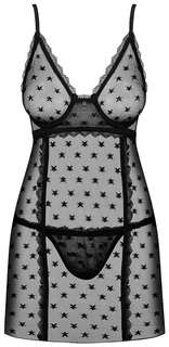 Эффектная коротенькая сорочка Obsessive Astralya черная S-M