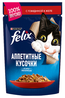 Влажный корм Felix Аппетитные кусочки говядины в желе повседневный для кошек 75 г