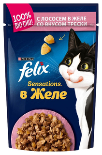 Влажный корм Felix Sensations с лососем и треской в желе для кошек 75 г