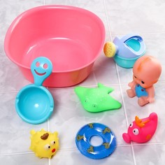 Игрушки для ванной Крошка Я Игры малыша, в сетке, 8 предметов и тазик