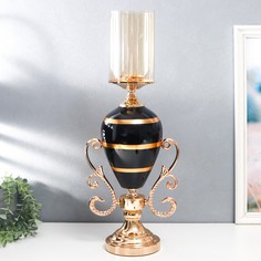 Подсвечник металл, стекло на 1 свечу "Мираж" золото с чёрным 55х14х23 см No Brand