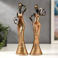 Сувенир полистоун "Африканка с кувшином, в платье с золотыми цветами" МИКС 30х8х5,8 см No Brand