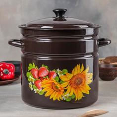 Кастрюля цилиндрическая, 12 л, деколь МИКС, цвет коричневый Керченская эмаль