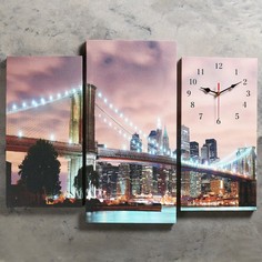 Часы настенные модульные Огни Нью-Йорка, 60 × 80 см No Brand