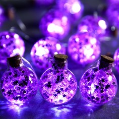 Гирлянда Нить 1.6 м Фиолетовые шарики, IP20, прозр. нить, 15 LED, свечение белое, ААх2 Luazon Lighting