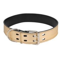 Ошейник кожаный двухслойный, ширина 4,5 см, ОШ 63-73 см, золотой No Brand