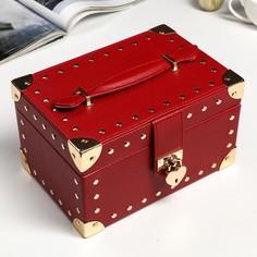 Шкатулка кожзам для украшений "Бордовая матовая с заклёпками" 12,5х22х15,5 см No Brand