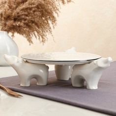 Подставка для торта "Мишки", 4 предмета, прованс, белая Керамика ручной работы