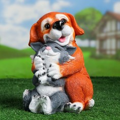 Садовая фигура "Щенок с котёнком" сидящий, 28х22х20см Хорошие сувениры