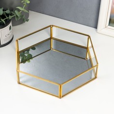 Подставка интерьерная стекло с зеркалом Многогранник 5х25х22,5 см No Brand