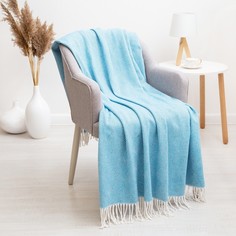 Плед Валенсия 140х200 см, белый-мятный, хлопок 50%, полиэстер 30%, пан 20% No Brand