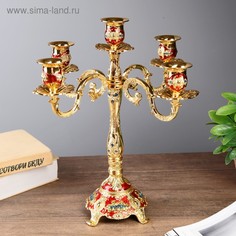 Подсвечник металл на 5 свечей Розы на зеленом цвет золото 32х30х30 см No Brand