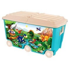 Ящик для игрушек на колёсах с декором, 66,5 л, цвет голубой Пластишка