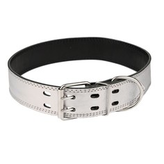 Ошейник кожаный двухслойный, ширина 4,5 см, ОШ 63-73 см, серебряный No Brand