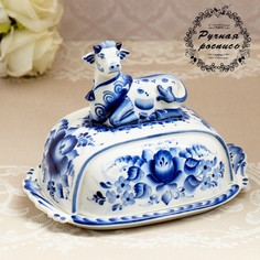 Масленка Бычок, гжель No Brand