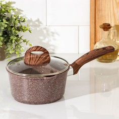 Ковш Доляна «Брауни», 1,3 л, стеклянная крышка, пластиковая ручка, антипригарное покрытие, No Brand
