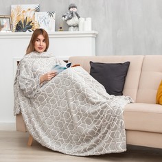 Плед с рукавами светящийся в темноте Этель "Геометрия" 150*200, 100% п/э, корал-флис 220 г No Brand