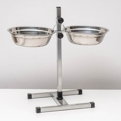 Подставка с мисками, 2 х 1,5 л, высота 50 см, разборная с верхним фиксатором, хром No Brand