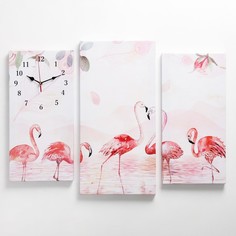 Часы настенные, на холсте, серия: Животный мир, "Фламинго", 60 х 80 No Brand