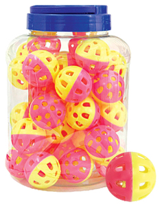 Мяч-погремушка для кошек Triol пластик, металл, желтый, розовый, 4 см, 36 шт